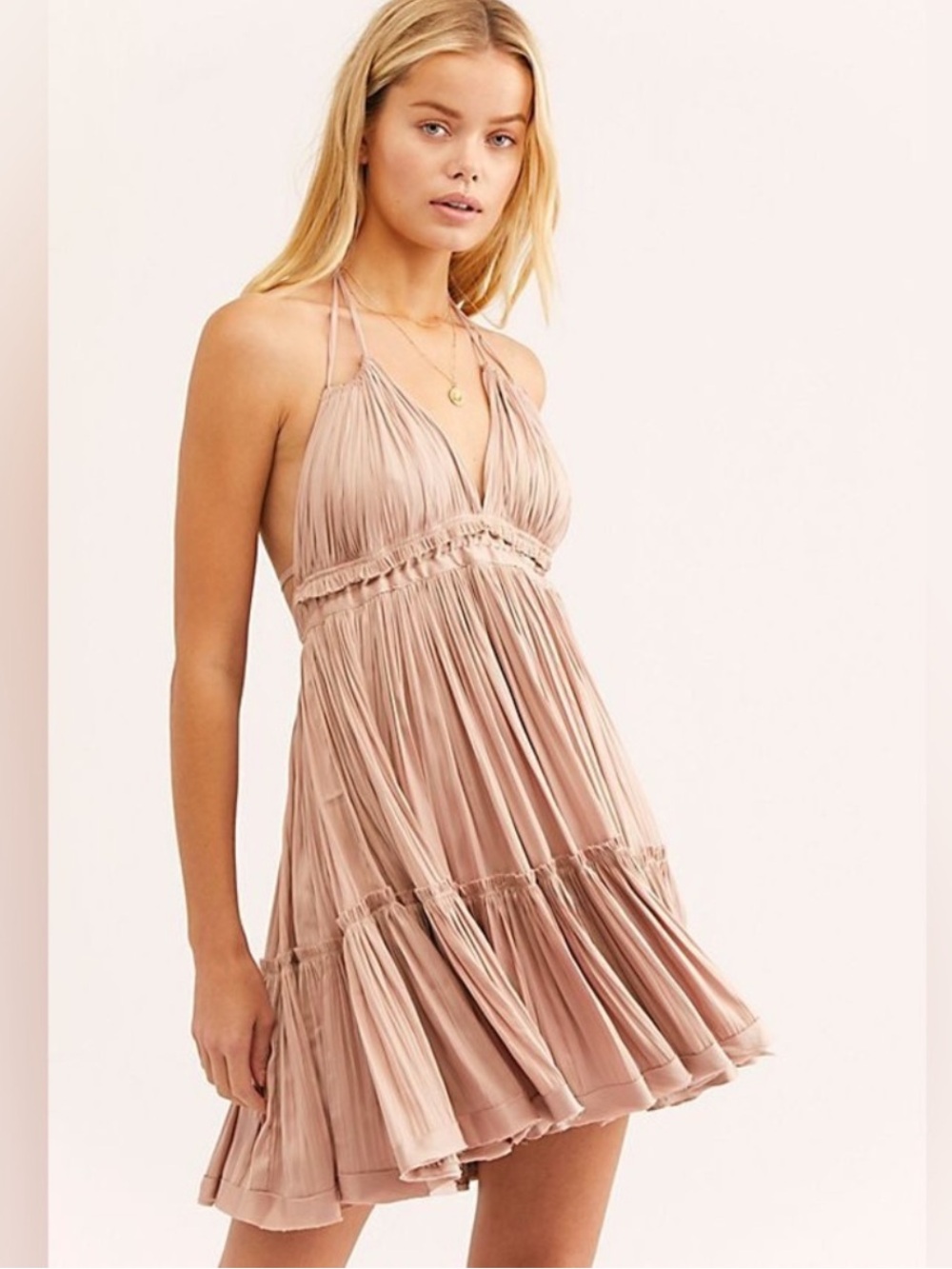 Free People Mini Halter Dress Womenโs Large 100 Degree Boho Festival B16